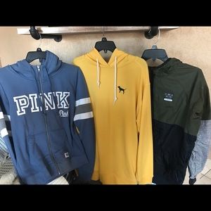2 women’s PINK sweatshirts size Medium used only once / 1 windbreaker Jacket